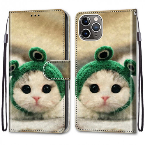 Dessin coloré Texture Texture Horizontale Flip PU Coque en cuir PU avec porte-carte et portefeuille et lanière pour iPhone 13 Pro (grenouille chaton) SH003O1395-07
