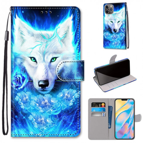 Dessin coloré Texture Croix Texture Horizontale Étui en cuir PU avec porte-cartes et portefeuille et lanière pour iPhone 13 Pro (Dick Rose Wolf) SH003P400-07