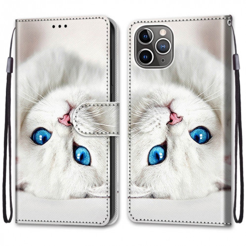 Dessin coloré Texture Texture Horizontale Étui en cuir PU avec support & carte Slots & Portefeuille et longe pour iPhone 13 PRO (chaton blanc) SH003Q1559-07