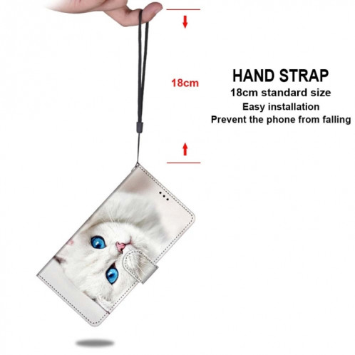 Dessin coloré Texture Texture Horizontale Étui en cuir PU avec support & carte Slots & Portefeuille et longe pour iPhone 13 PRO (chaton blanc) SH003Q1559-07