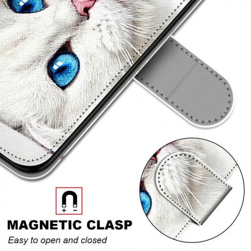 Dessin coloré Texture Texture Horizontale Étui en cuir PU avec support & carte Slots & Portefeuille et longe pour iPhone 13 PRO (chaton blanc) SH003Q1559-07