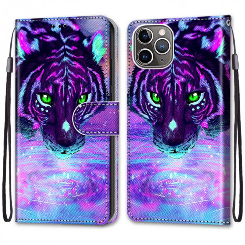 Dessin coloré Texture Croix Texture Horizontale Étui en cuir PU avec support & carte Slots & Portefeuille et longe pour iPhone 13 PRO (Eau potable du tigre) SH003R1359-07