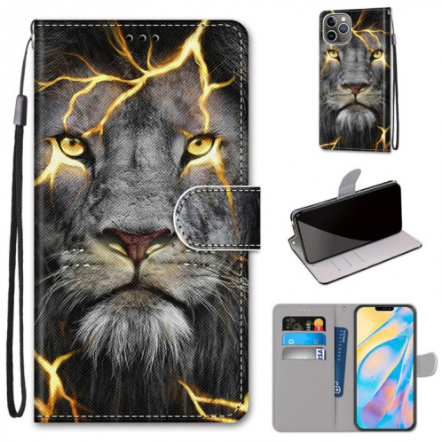 Dessin coloré Texture Croix Horizontal Flip PU Coque en cuir PU avec support & carte Slots & Portefeuille et longe pour iPhone 13 PRO (lion de fission) SH003S1654-07