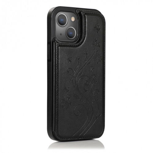 Fleurs de papillons Fleurs double boucle PU + TPU étui de protection avec support & carte Slots & Cadre photo pour iPhone 13 Pro (Noir) SH103A649-07