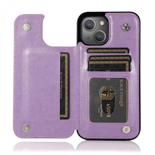 Papillons Fleurs Double Boucle PU + TPU Cas de protection avec support & Cadre Slots & Cadre photo pour iPhone 13 Pro (violet) SH103E1216-07