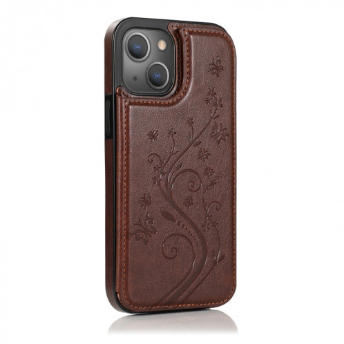 Fleurs de papillons Fleurs Double Boucle PU + TPU Cas de protection avec support & Cadre Slots & Cadre photo pour iPhone 13 PRO (Brown) SH103F1596-07