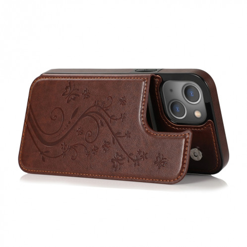 Fleurs de papillons Fleurs Double Boucle PU + TPU Cas de protection avec support & Cadre Slots & Cadre photo pour iPhone 13 PRO (Brown) SH103F1596-07