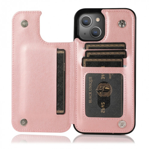 Papillons Fleurs Double Boucle PU + TPU Cas de protection avec support & Cadre Slots & Cadre photo pour iPhone 13 Pro (Rose Gold) SH103I9-07