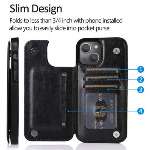 Boîtier de protection PU à double boucle antichoc avec machines à sous cartes et support pour iPhone 13 (noir) SH401A977-07