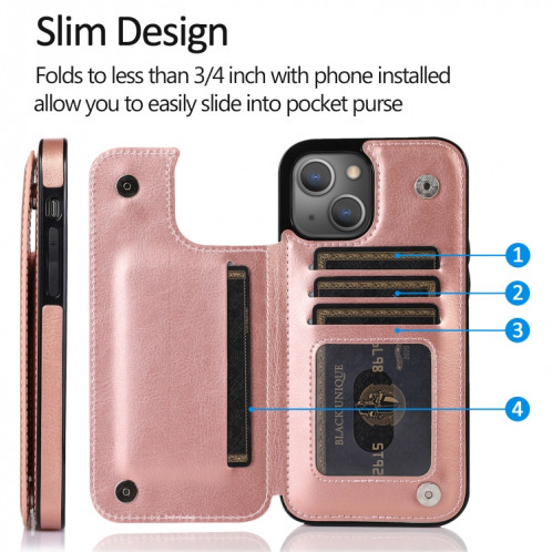 Double Boucle PU PUT PU PUT PROTECTURE AVEC SLOTS ET PORTE PORTE POUR IPHONE 13 (ROSE GOLD) SH401D877-07