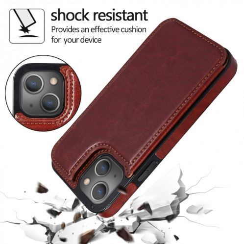 Double Boucle PU PU PU PU PUT AVEC SLOTS ET PORTÉS POUR CARTE POUR IPHONE 13 PRO (BROWN) SH403B1257-07