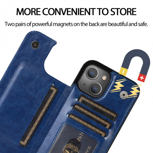 Double boucle PU PU PU PUT PUT avec Slots et porte-cartes pour iPhone 13 PRO (Bleu) SH403C1449-07