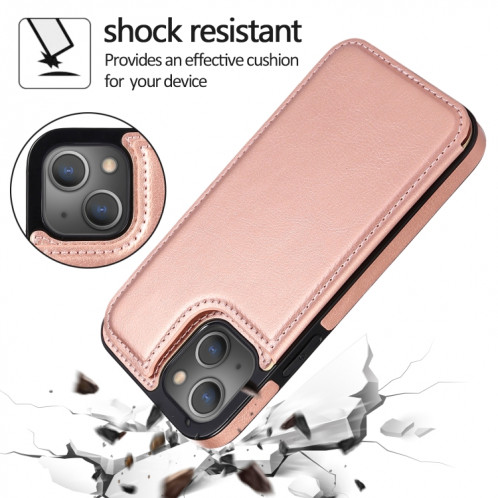 Cas protecteur PU à double boucle antichoc avec machines à sous cartes et support pour iPhone 13 Pro (Rose Gold) SH403D791-07