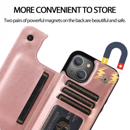 Cas protecteur PU à double boucle antichoc avec machines à sous cartes et support pour iPhone 13 Pro (Rose Gold) SH403D791-07