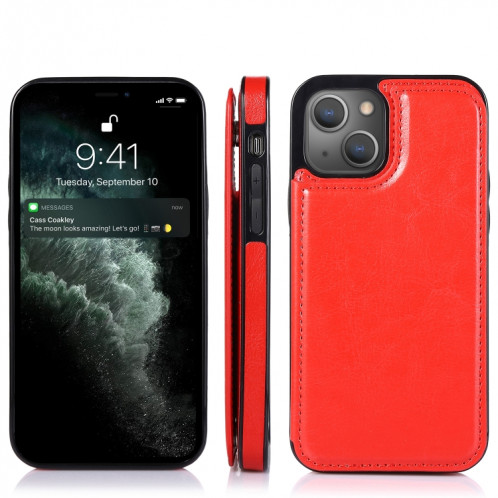 Double boucle PU PU PU PU PUT avec des machines à sous cartes et support pour iPhone 13 Pro (rouge) SH403E914-07