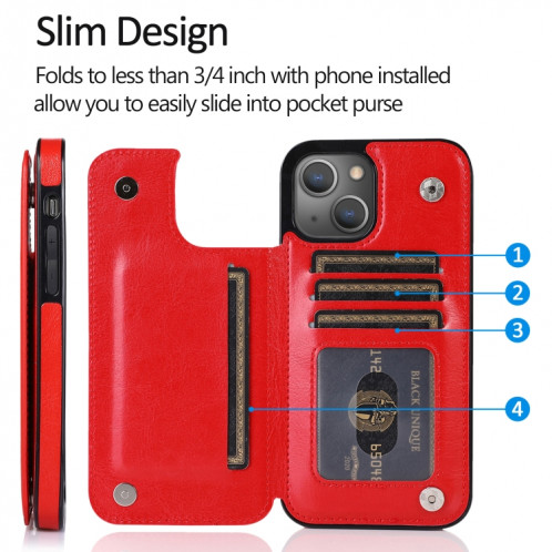 Double boucle PU PU PU PU PUT avec des machines à sous cartes et support pour iPhone 13 Pro (rouge) SH403E914-07