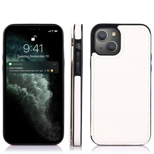 Boîtier de protection PU à double boucle antichoc avec machines à sous cartes et support pour iPhone 13 Pro (Blanc) SH403F279-07