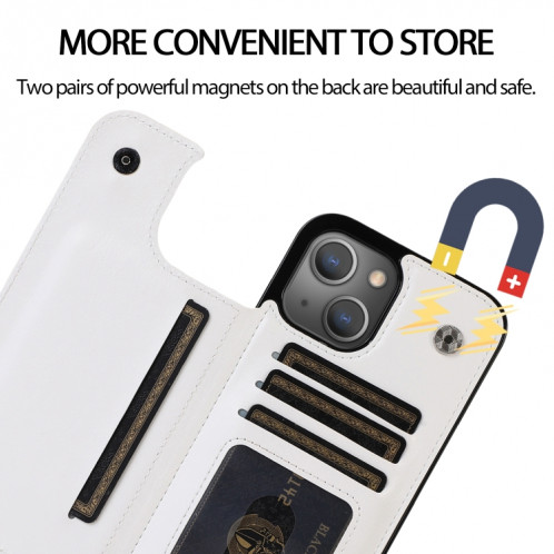 Boîtier de protection PU à double boucle antichoc avec machines à sous cartes et support pour iPhone 13 Pro (Blanc) SH403F279-07