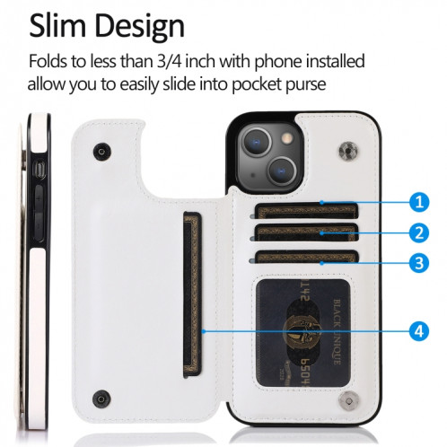 Boîtier de protection PU à double boucle antichoc avec machines à sous cartes et support pour iPhone 13 Pro (Blanc) SH403F279-07