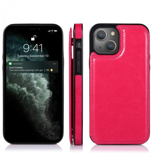 DOUBLE BOUCLE PU PUT PU PUT PROTECTEUR AVEC SLOTS ET PORTÉS POUR CARTE POUR IPHONE 13 PRO (ROSE ROUGE) SH403G555-07