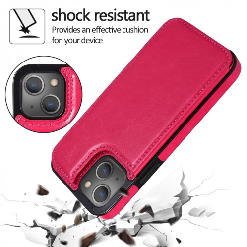 DOUBLE BOUCLE PU PUT PU PUT PROTECTEUR AVEC SLOTS ET PORTÉS POUR CARTE POUR IPHONE 13 PRO (ROSE ROUGE) SH403G555-07