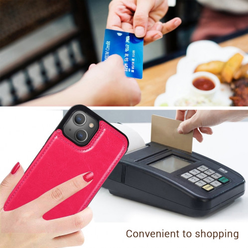 DOUBLE BOUCLE PU PUT PU PUT PROTECTEUR AVEC SLOTS ET PORTÉS POUR CARTE POUR IPHONE 13 PRO (ROSE ROUGE) SH403G555-07