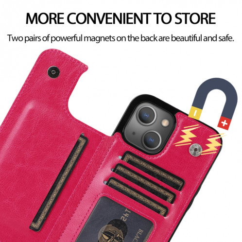 DOUBLE BOUCLE PU PUT PU PUT PROTECTEUR AVEC SLOTS ET PORTÉS POUR CARTE POUR IPHONE 13 PRO (ROSE ROUGE) SH403G555-07