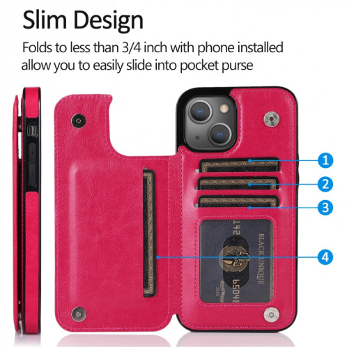 DOUBLE BOUCLE PU PUT PU PUT PROTECTEUR AVEC SLOTS ET PORTÉS POUR CARTE POUR IPHONE 13 PRO (ROSE ROUGE) SH403G555-07