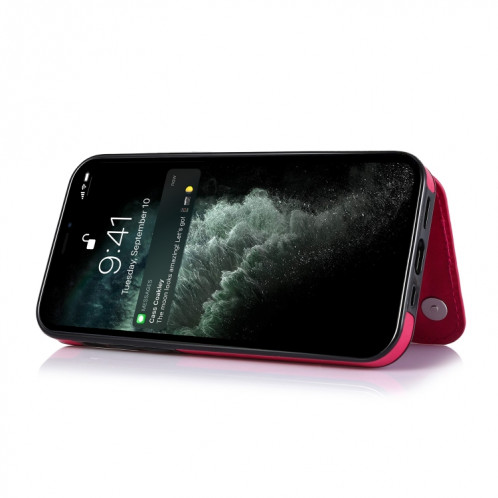 DOUBLE BOUCLE PU PUT PU PUT PROTECTEUR AVEC SLOTS ET PORTÉS POUR CARTE POUR IPHONE 13 PRO (ROSE ROUGE) SH403G555-07