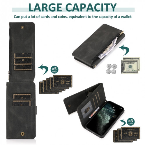Sac à fermeture à glissière de la texture de la texture à glissière de texture à fermeture à glissière Horizontale Horizontal Flip Cuir avec support & carte Slots & Portefeuille et longe pour iPhone 13 (Noir) SH502B672-07