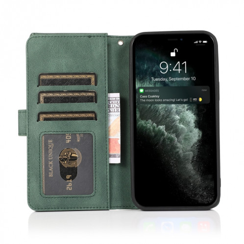 Peau-Senteur Crazy Horse Texture Fermeture à glissière Portefeuille Sac à portefeuille Horizontal Horizontal Flip Cuir Sac avec support & Card Slots & Portefeuille et longe pour iPhone 13 Pro (vert foncé) SH503A853-07