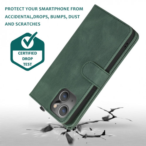 Peau-Senteur Crazy Horse Texture Fermeture à glissière Portefeuille Sac à portefeuille Horizontal Horizontal Flip Cuir Sac avec support & Card Slots & Portefeuille et longe pour iPhone 13 Pro (vert foncé) SH503A853-07