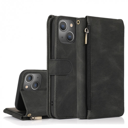 Sac à la peau Crazy Horse Texture Zipper Portefeuille Sac à portefeuille Horizontal Horizontal Flip Coating avec porte-carte Slots & Portefeuille et longe pour iPhone 13 PRO (Noir) SH503B882-07