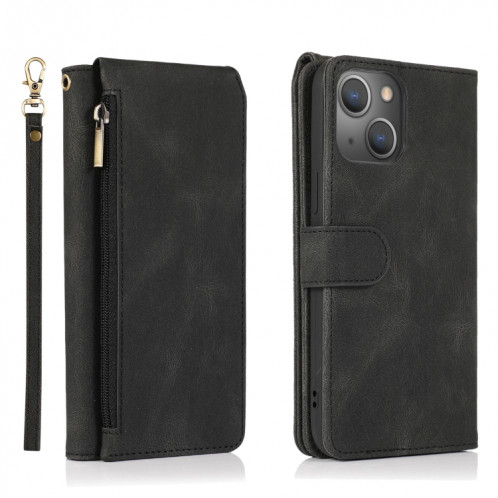 Sac à la peau Crazy Horse Texture Zipper Portefeuille Sac à portefeuille Horizontal Horizontal Flip Coating avec porte-carte Slots & Portefeuille et longe pour iPhone 13 PRO (Noir) SH503B882-07