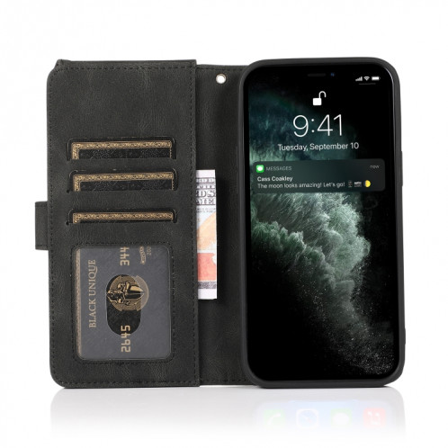 Sac à la peau Crazy Horse Texture Zipper Portefeuille Sac à portefeuille Horizontal Horizontal Flip Coating avec porte-carte Slots & Portefeuille et longe pour iPhone 13 PRO (Noir) SH503B882-07