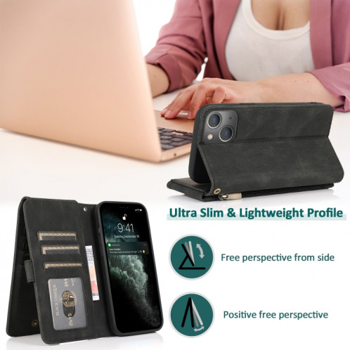Sac à la peau Crazy Horse Texture Zipper Portefeuille Sac à portefeuille Horizontal Horizontal Flip Coating avec porte-carte Slots & Portefeuille et longe pour iPhone 13 PRO (Noir) SH503B882-07