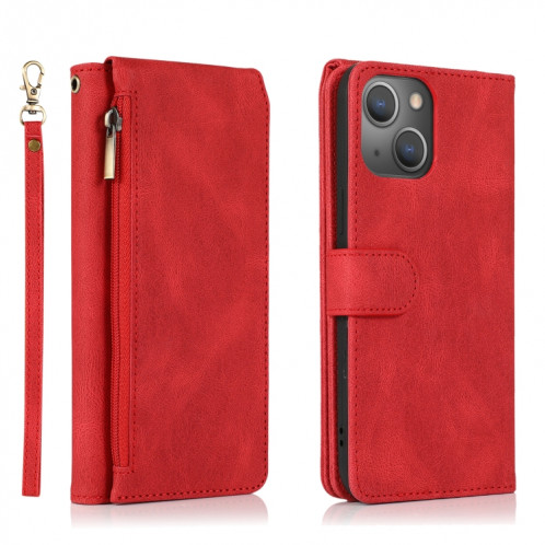 Texture de la peau Crazy-Senteur Crazy Horse Texture Fermeture à glissière Portefeuille Horizontal Flip Cuir Coffret avec support & Card Slots & Portefeuille et longe pour iPhone 13 Pro (rouge) SH503C1437-07