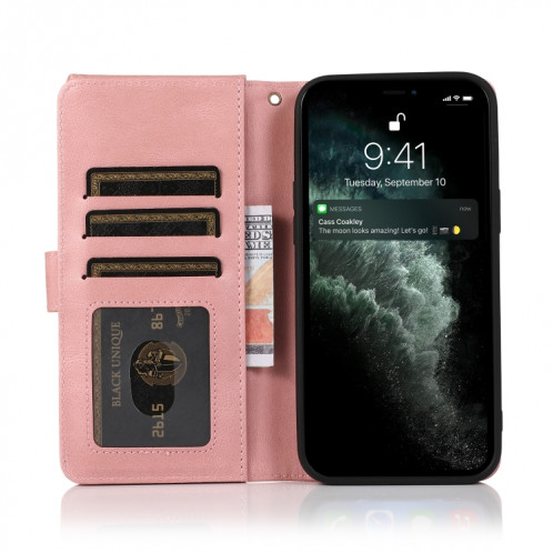 Peau-Senteur Crazy Horse Texture Fermeture à glissière Portefeuille Portefeuille Horizontal Horizontal Flip Case avec support & Card Slots & Portefeuille et Lanière pour iPhone 13 Pro (Rose Gold) SH503D1256-07