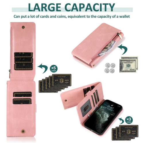 Peau-Senteur Crazy Horse Texture Fermeture à glissière Portefeuille Portefeuille Horizontal Horizontal Flip Case avec support & Card Slots & Portefeuille et Lanière pour iPhone 13 Pro (Rose Gold) SH503D1256-07