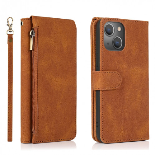 Sac-sentou Crazy Horse Texture Texture Zipper Portefeuille Horizontal Horizontal Flip Cuir Coffret avec support & carte Slots & Portefeuille et longe pour iPhone 13 PRO (Brown) SH503E1844-07