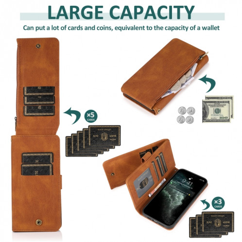 Sac-sentou Crazy Horse Texture Texture Zipper Portefeuille Horizontal Horizontal Flip Cuir Coffret avec support & carte Slots & Portefeuille et longe pour iPhone 13 PRO (Brown) SH503E1844-07