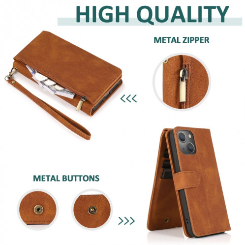 Sac-sentou Crazy Horse Texture Texture Zipper Portefeuille Horizontal Horizontal Flip Cuir Coffret avec support & carte Slots & Portefeuille et longe pour iPhone 13 PRO (Brown) SH503E1844-07