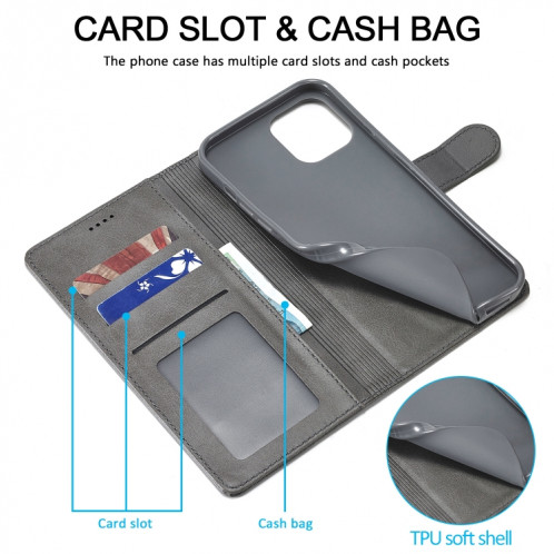 LC.Meeke Calf Texture Horizontal Horizontal Toam Coating avec porte-cartes et portefeuille pour iPhone 13 (gris) SL702E1753-07