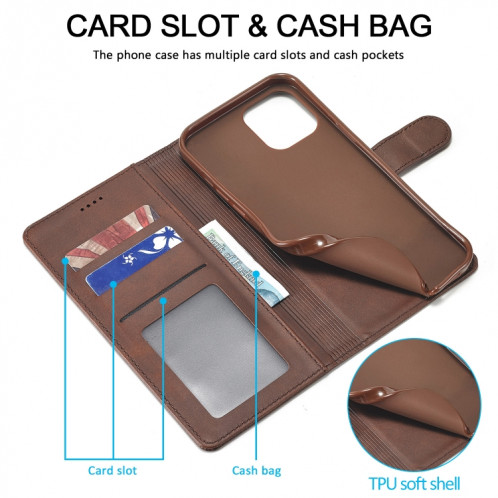 LC.Meeke Calf Texture Horizontale Horizontal Toas Cuir avec support & Card Slots & Portefeuille pour iPhone 13 Pro (Brown) SL703A1260-07