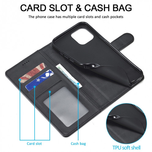 LC.Meeke Calf Texture Horizontal Flip Cuir Coffret avec porte-cartes et portefeuille pour iPhone 13 Pro (Noir) SL703B111-07