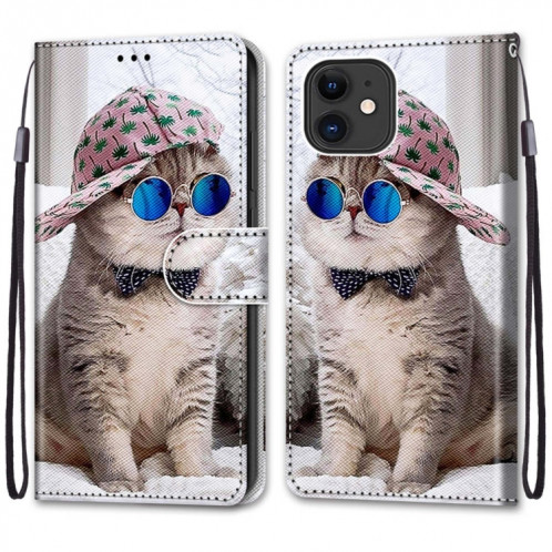Dessin coloré Texture Texture horizontale Étui en cuir PU avec support & carte Slots & Portefeuille et longe pour iPhone 13 (chapeau de chapeau bleu miroir bleu) SH802T1174-07