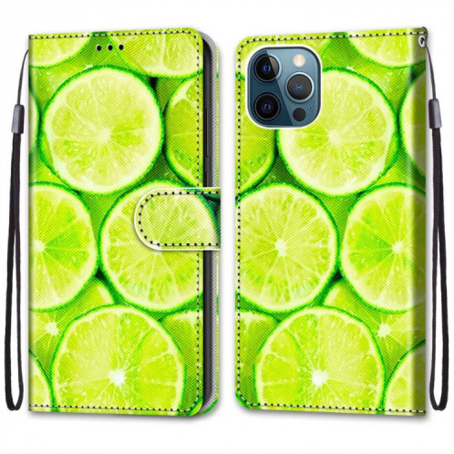 Dessin coloré Texture Croix Texture Horizontale Étui en cuir PU avec porte-cartes et portefeuille et lanière pour iPhone 13 Pro (citron vert) SH803B1410-07