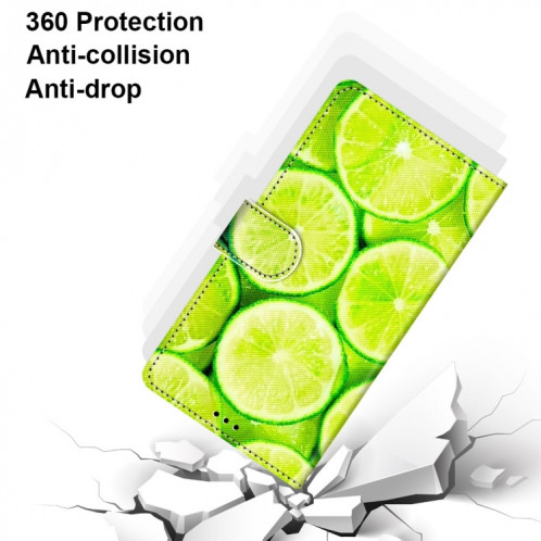 Dessin coloré Texture Croix Texture Horizontale Étui en cuir PU avec porte-cartes et portefeuille et lanière pour iPhone 13 Pro (citron vert) SH803B1410-07