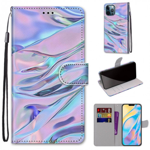 Dessin coloré Texture Croix Texture Horizontale Étui en cuir PU avec support & carte Slots & Portefeuille et longe pour iPhone 13 Pro (texture de l'eau fluorescente) SH803C1862-07