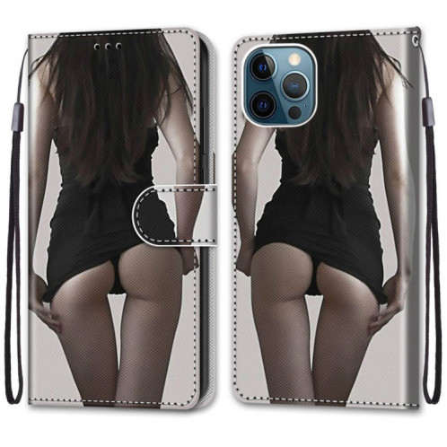 Dessin coloré Texture Texture Horizontale Flip PU Coque en cuir PU avec porte-carte et portefeuille et lanière pour iPhone 13 Pro (Upskirt) SH803D1266-07